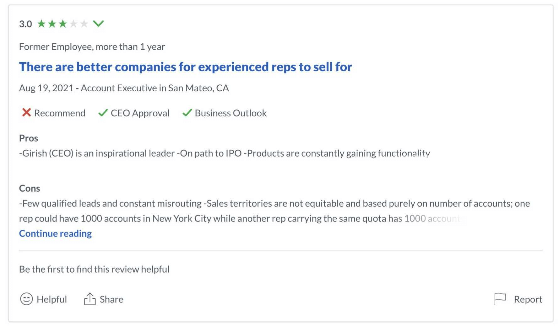 Glassdoor is also an example for a social media channel: Example of a bad (3/5) review by a former employee