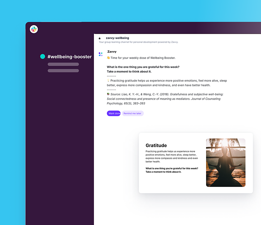 Zavvy well-being nudges for employees and their mental health