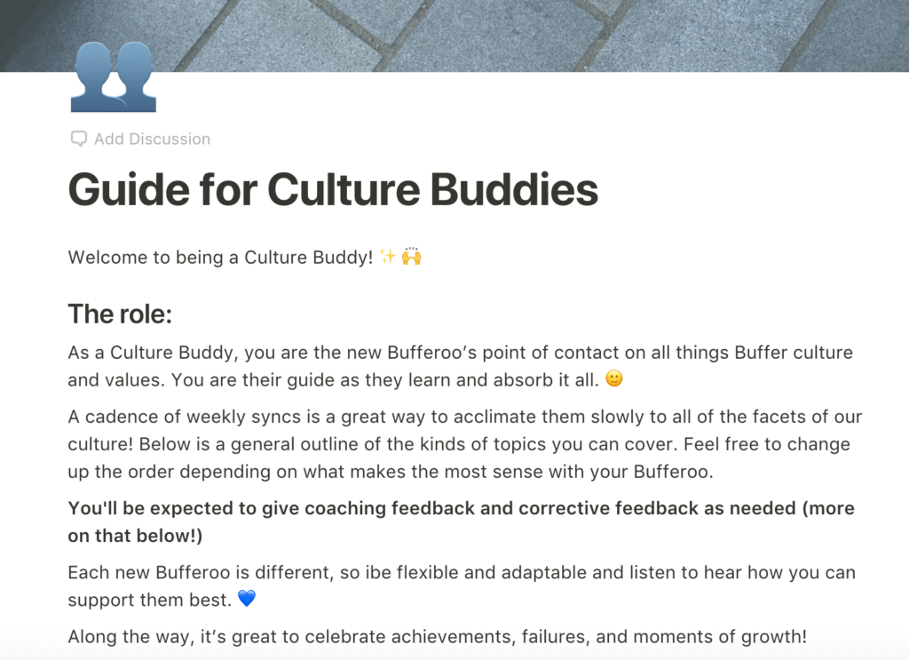Onboarding guide for culture buddies at Buffer