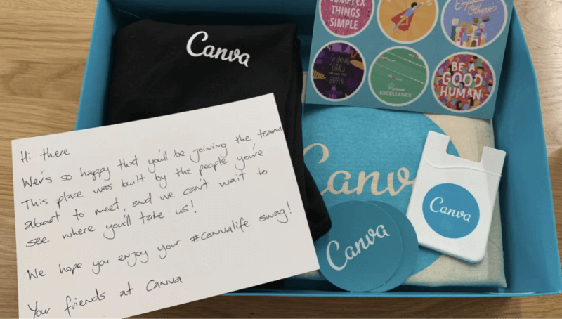 Canva's welcome package includes a hand-written letter. While this may seem oldschool for some, it just feels more personal and intimate