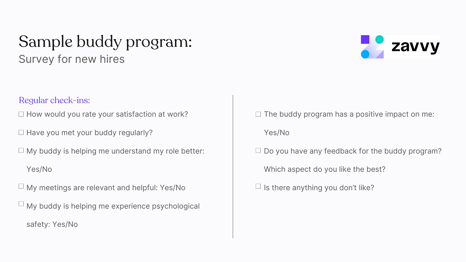 Sample survey for new onboarding buddy programs