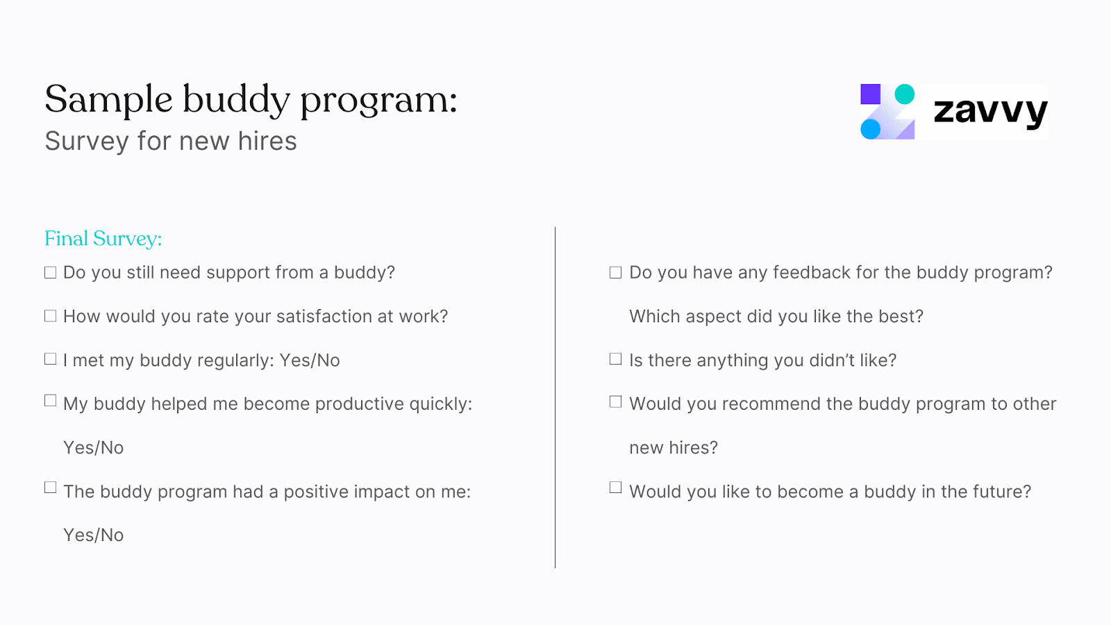 Onboarding survey for new hires and buddy programs - part 2
