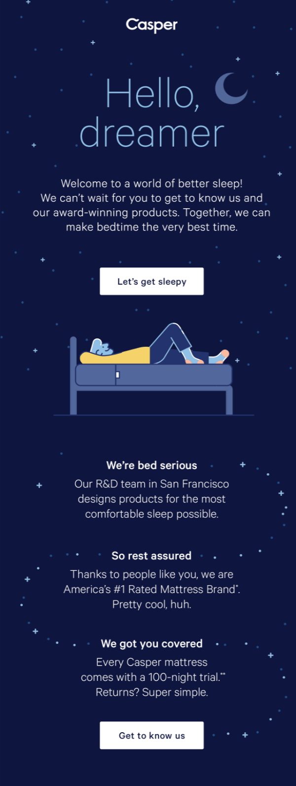 Example of a nicely branded welcome email during the preboarding at Casper