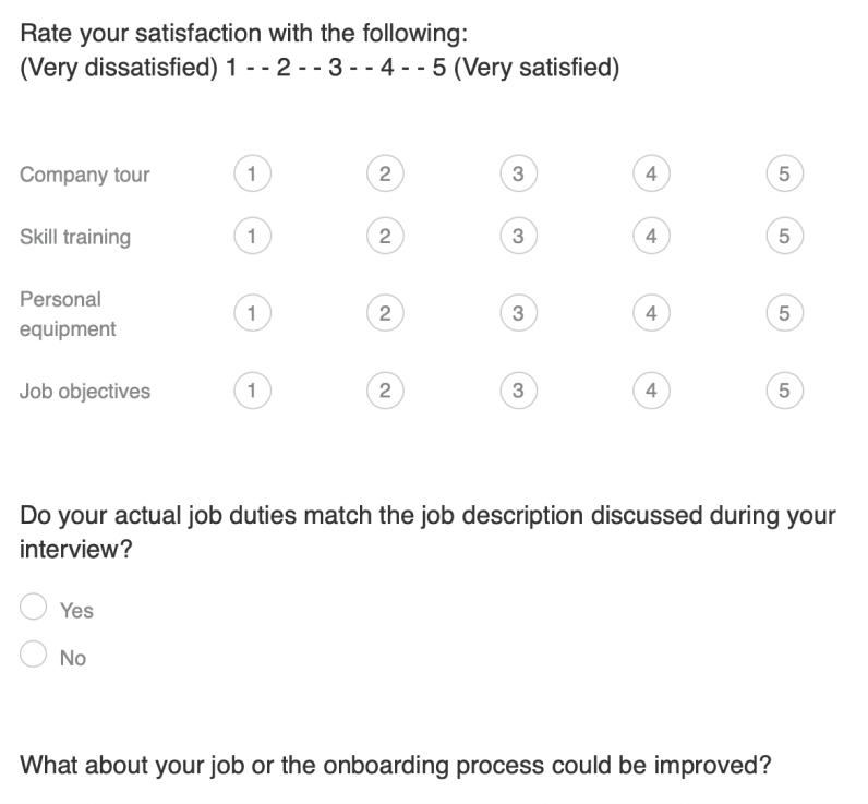 Preboarding survey examples