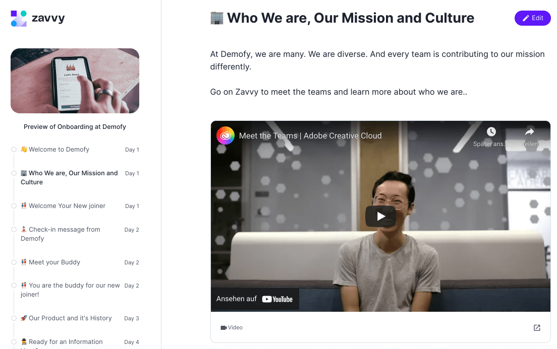 Example of an embedded youtube video on Zavvy.