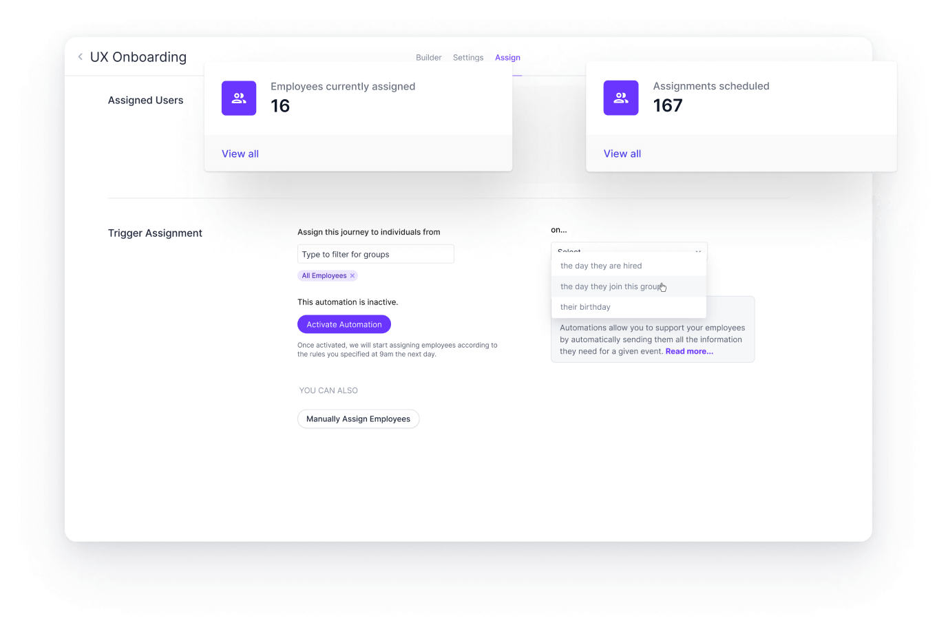 HR Onboarding process automation to assign journey automatically.
