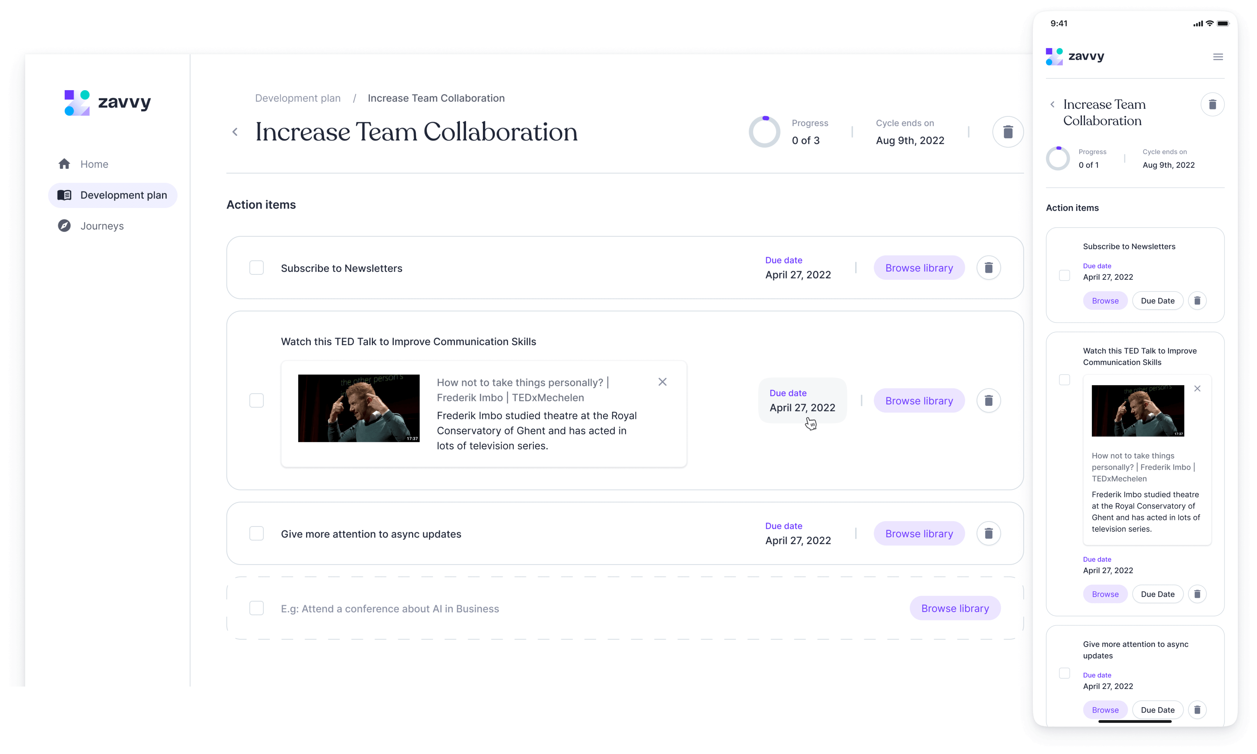 Development plan view desktop and mobile