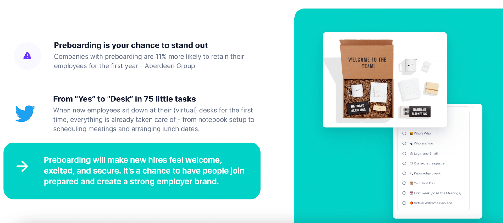 Onboarding practices: Preboarding welcome package