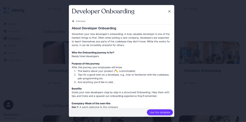 Zavvy's template for onboarding new engineers automatically