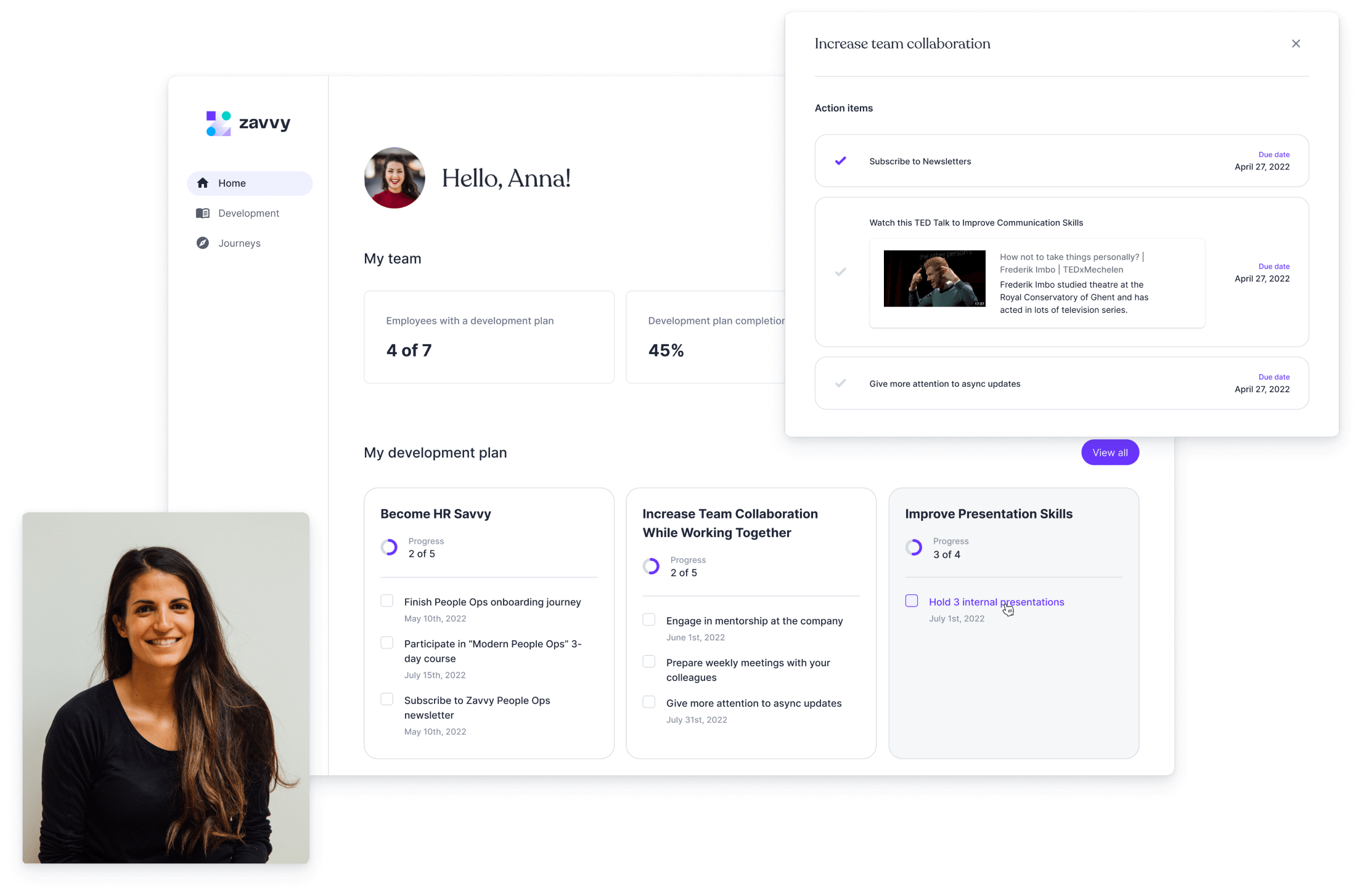 Screen of Zavvy's automated onboarding software: Step by step process that can be filled with rich text, company mission, intros,...