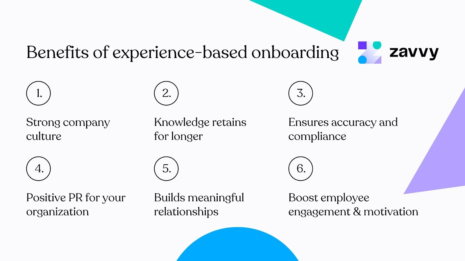 The benefits of experience-based onboarding are evident for culture, knowledge retention, compliance, PR, relationships, and engagement