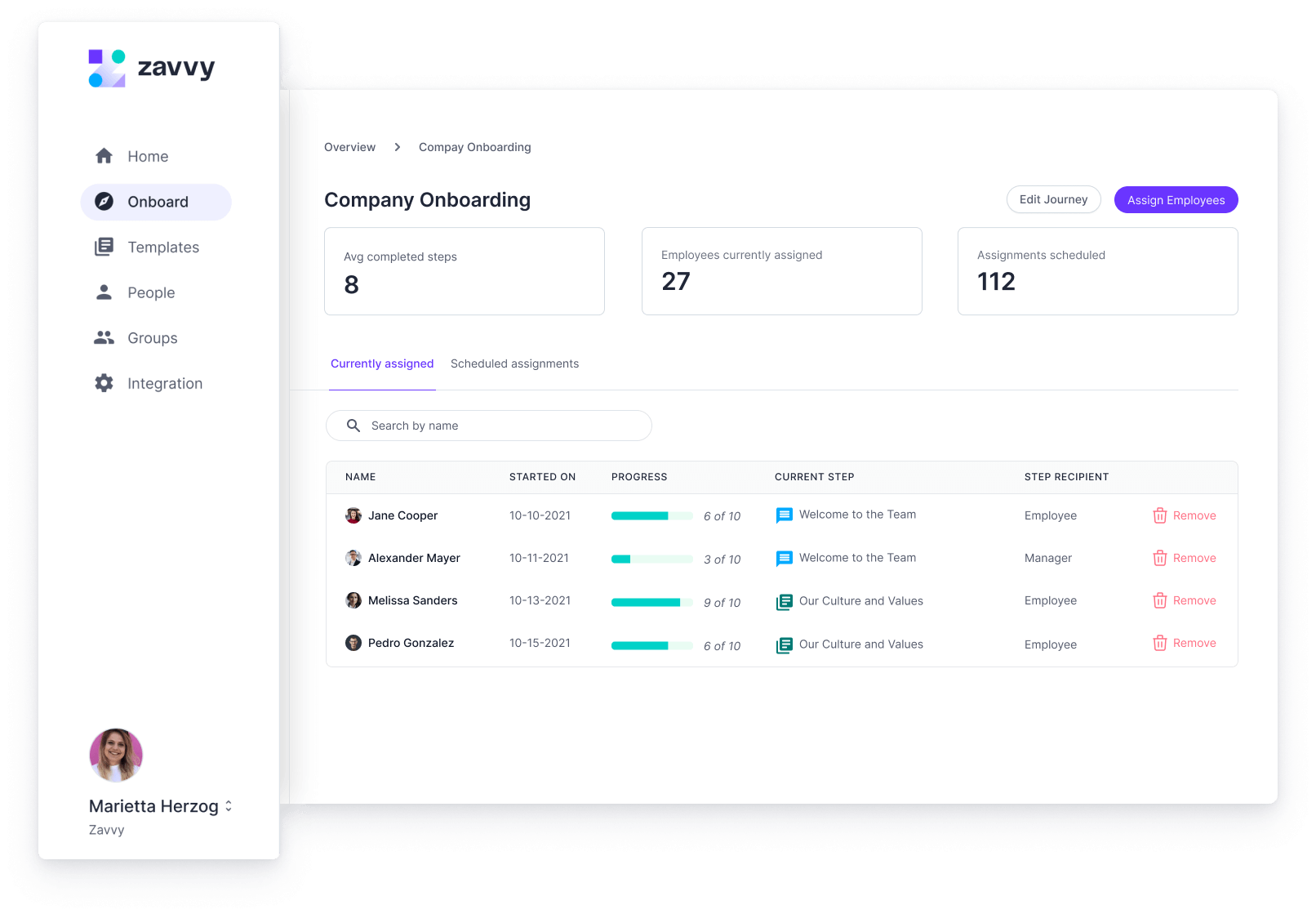 Status tracking in Zavvy's employee onboarding software