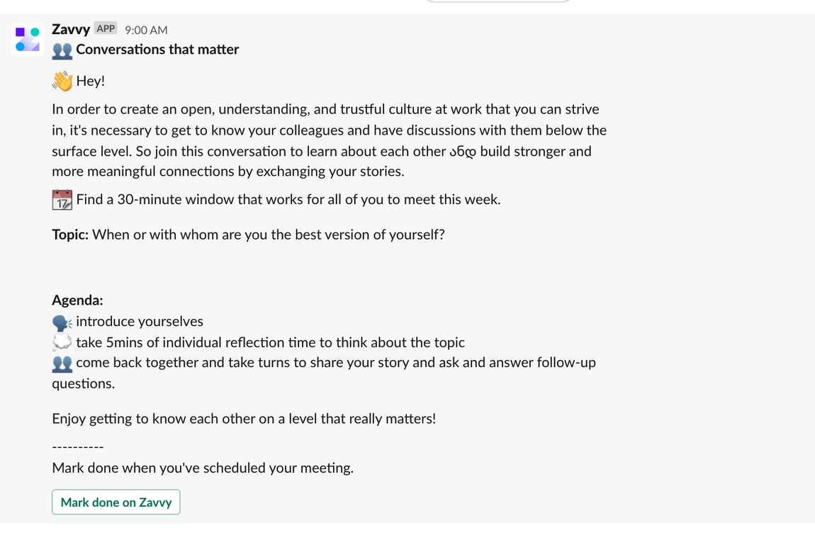 Conversations that matter Format von Zavvy, das Empathy und Vertrauen zwischen Mitarbeitenden fördert