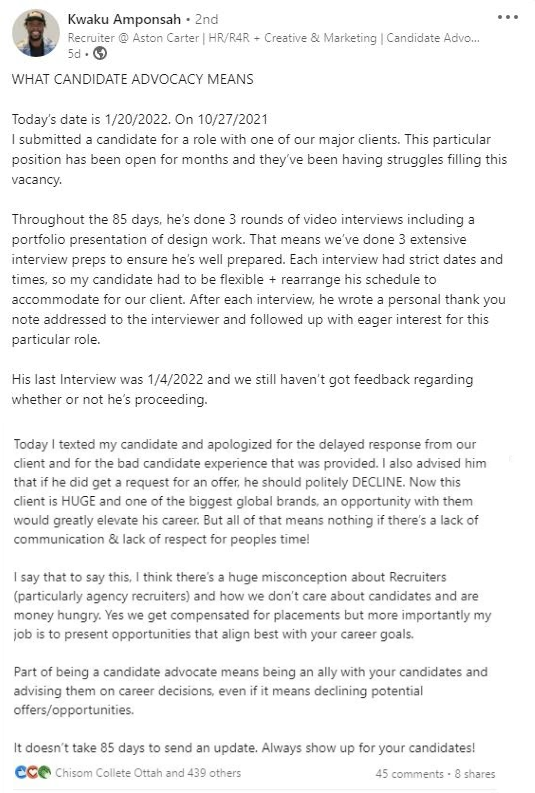 What candidate advocacy means