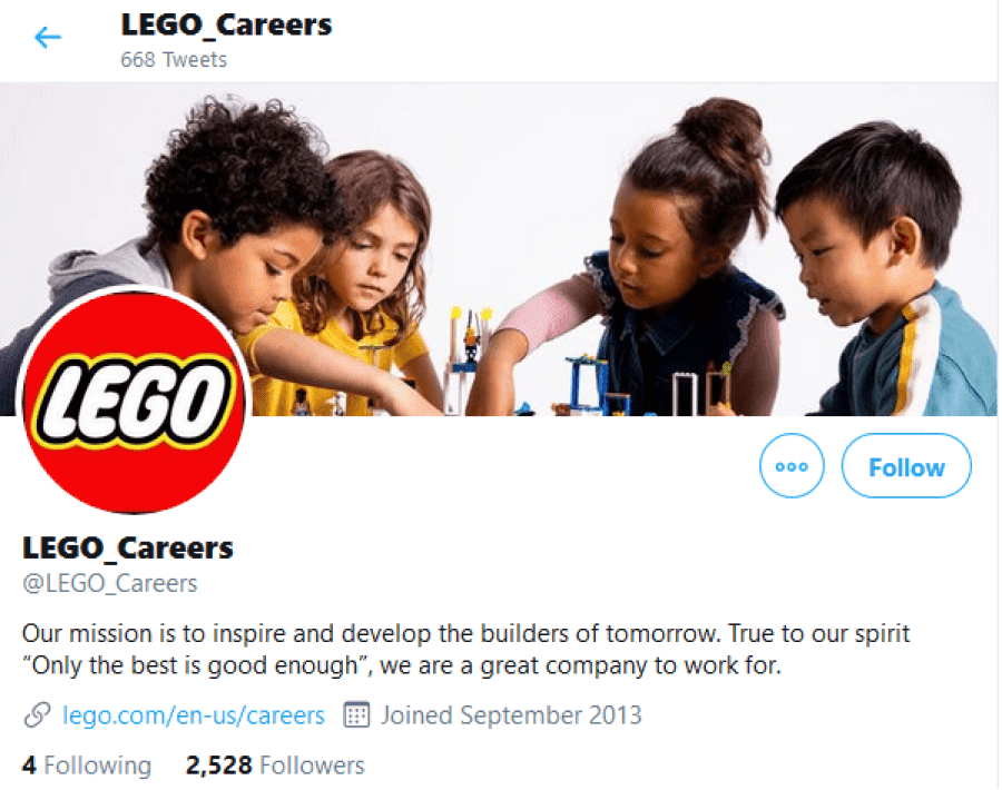 Karriereseite von Lego auf Twitter