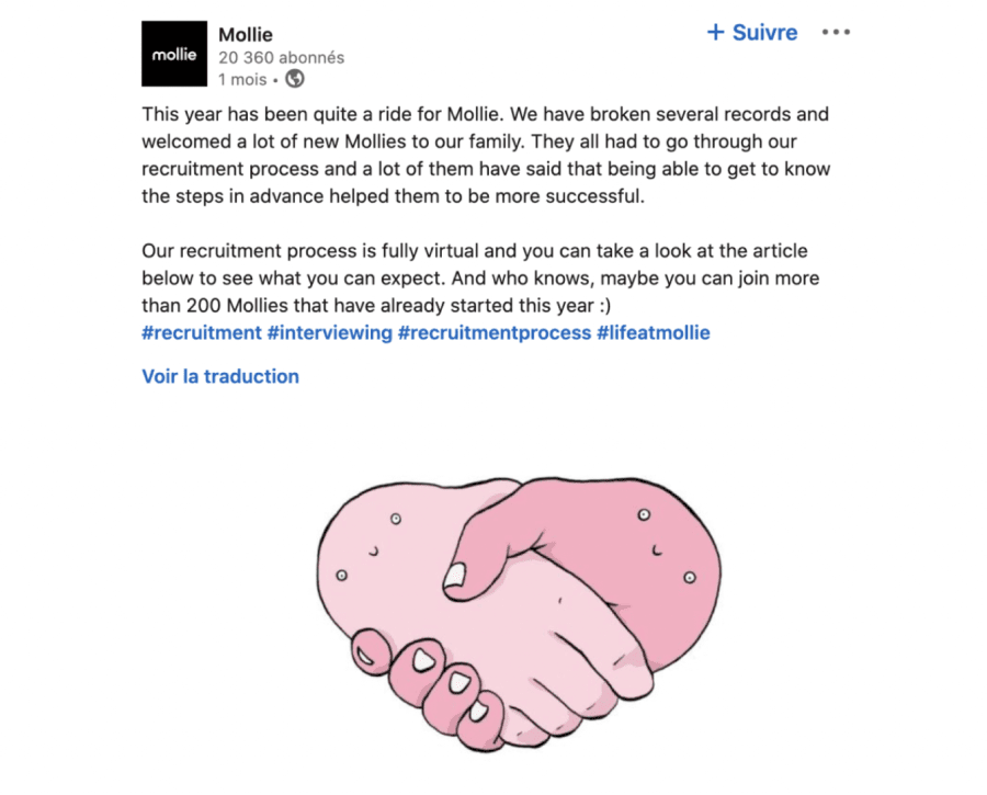 HR Marketing Beispiel von Mollie auf LinkedIn