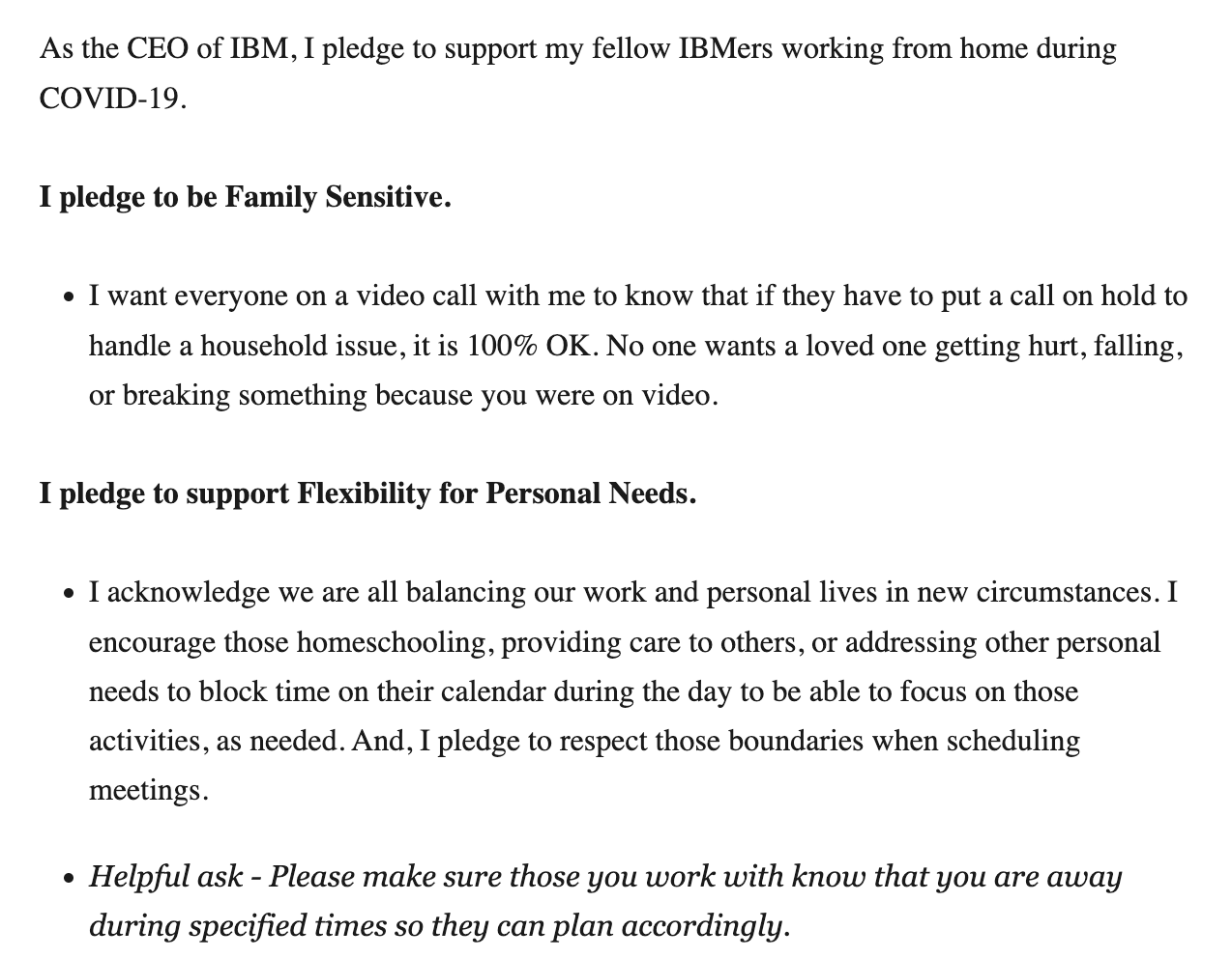 IBM WFH Pledge - example of a remote work policy