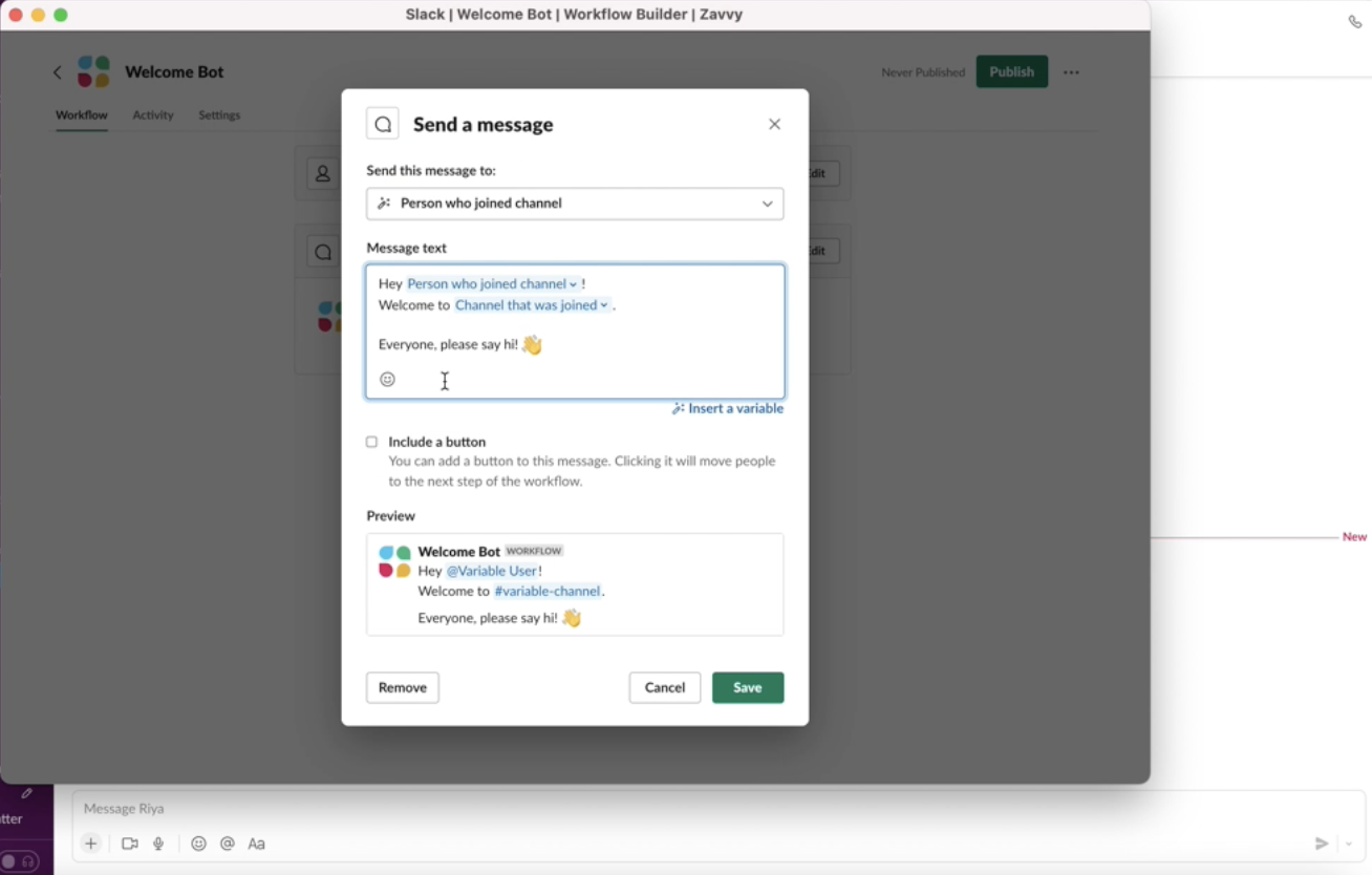 Automated slack messages in the workflow builder
