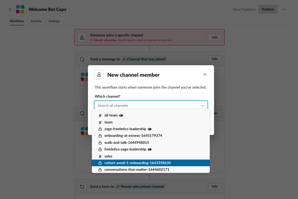 Workflow trigger: new channel member
