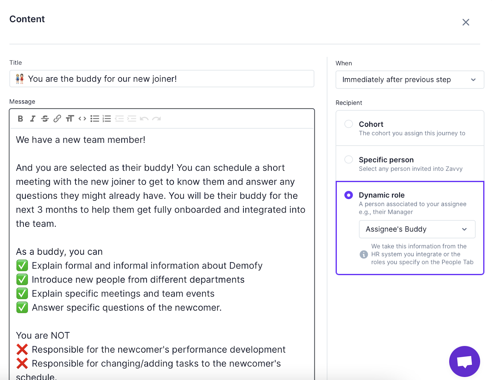 Onboarding buddies via Zavvy