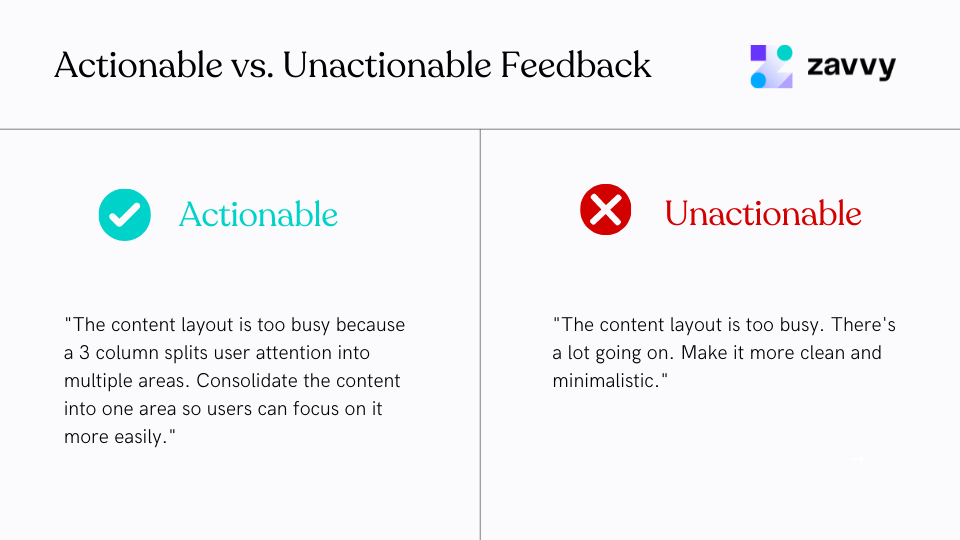 actionable vs. unactionable feedback