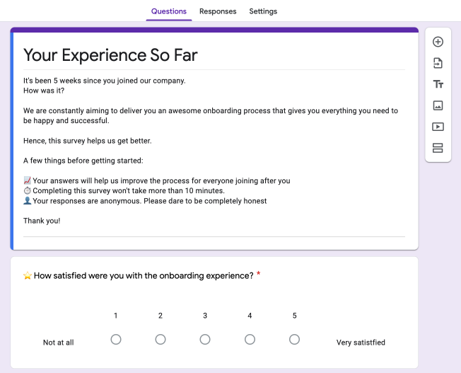 Onboarding experience feedback survey template