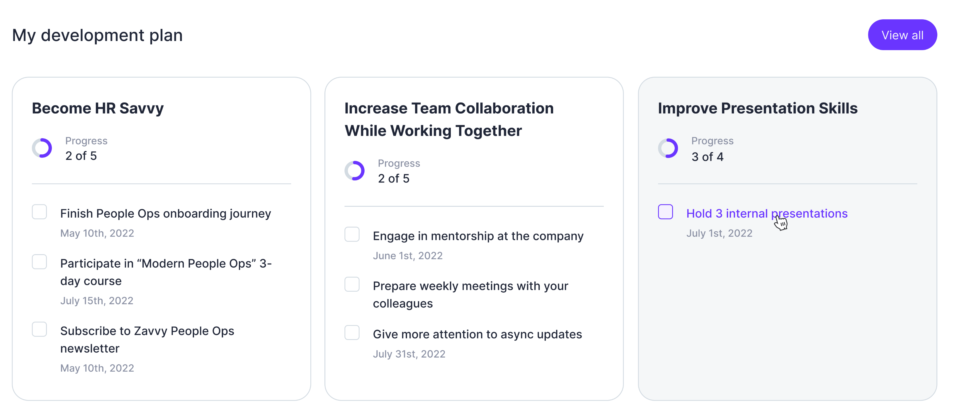Development plan example on Zavvy