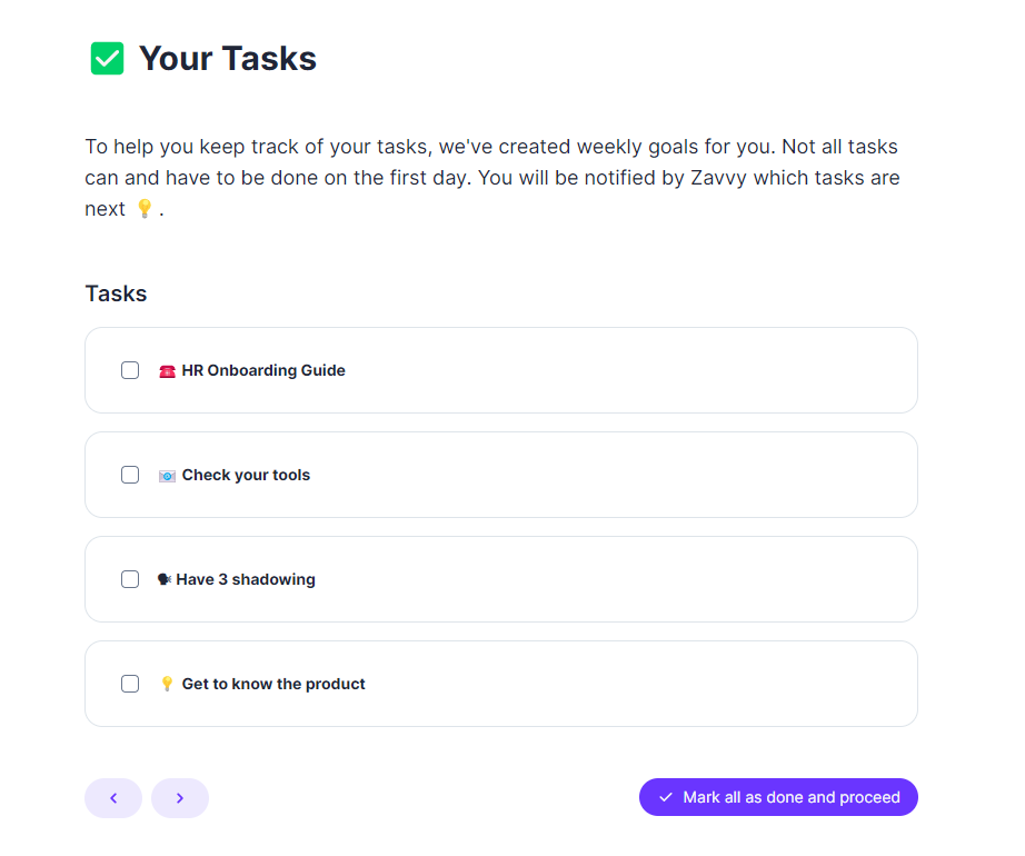 New hire tasks on Zavvy - sales onboarding example