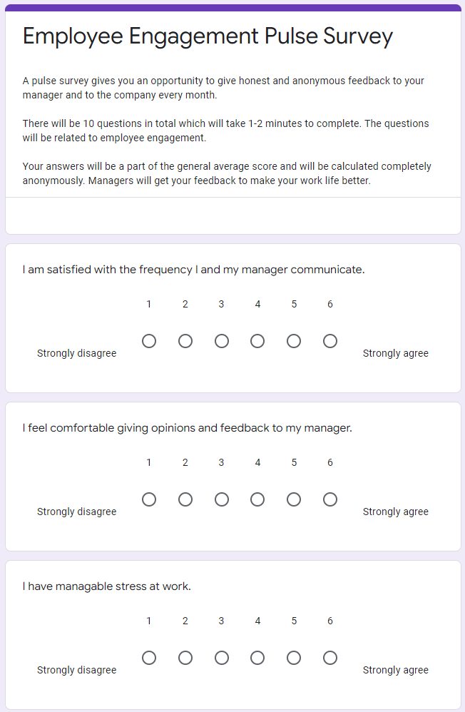 Employee engagement pulse survey template for google docs