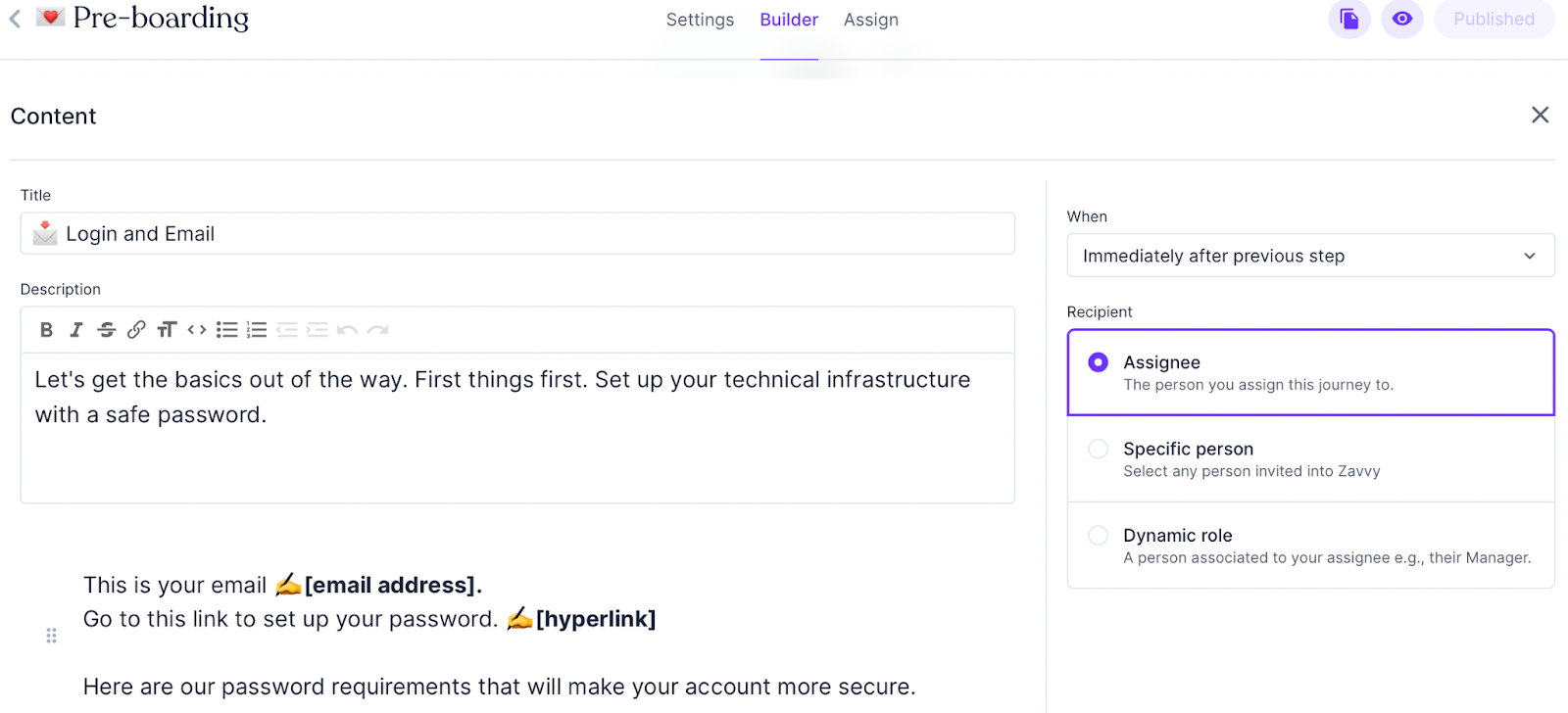 Preboarding Screenshot aus der Zavvy Plattform
