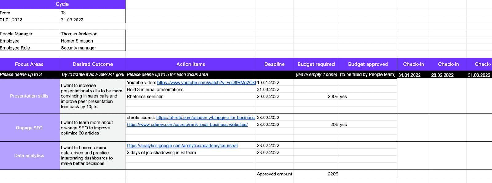 Development Plan excel Preview
