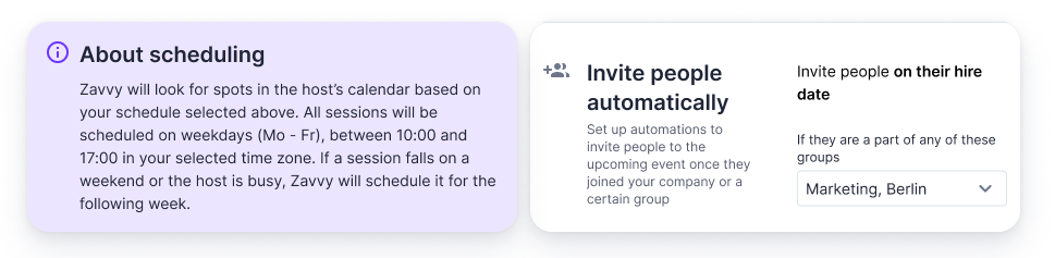 Automated onboarding event scheduling on Zavvy
