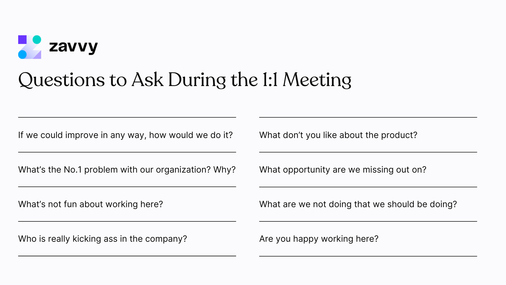 One on one meeting questions to ask