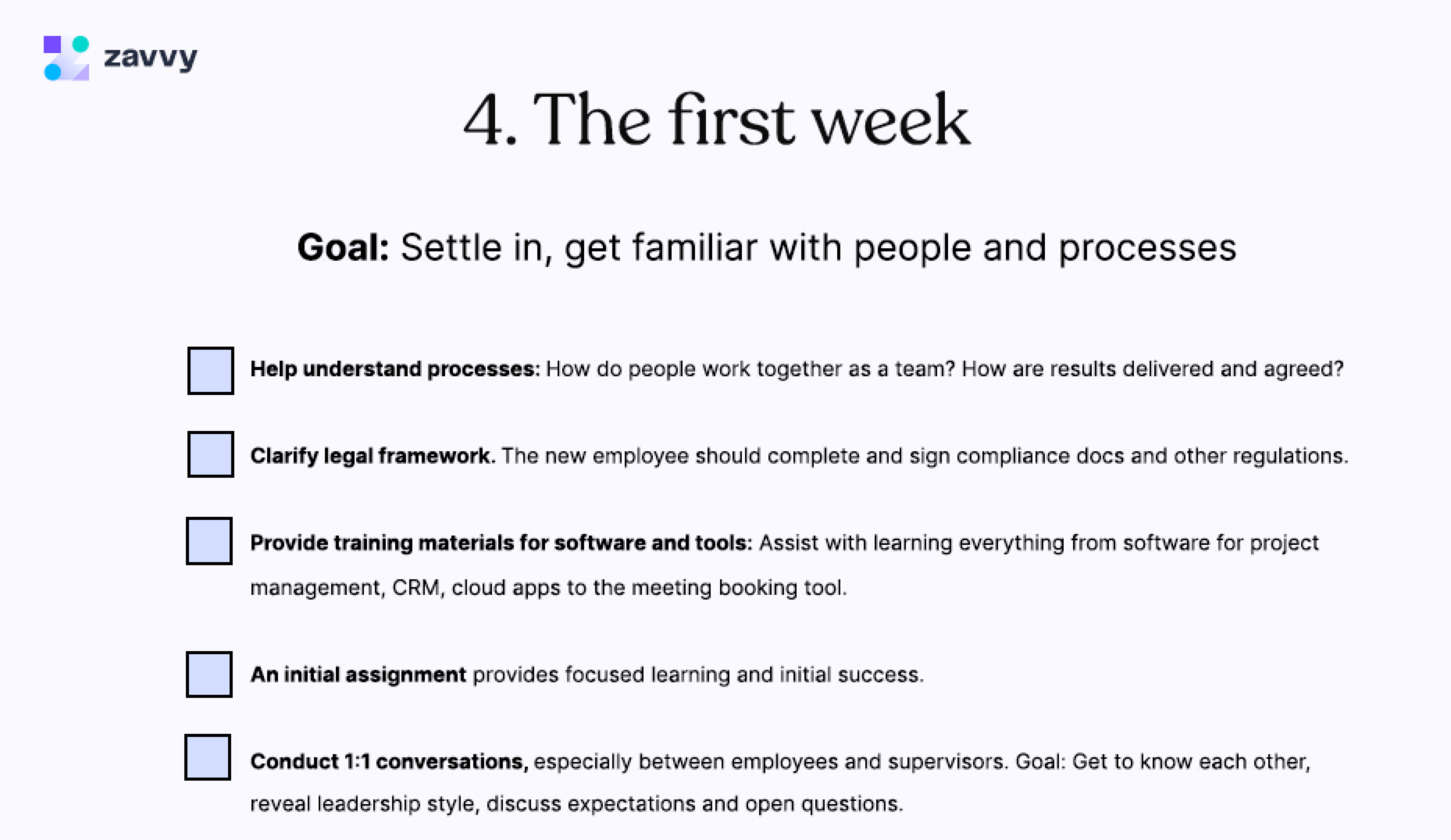 Zavvy's onboarding checklist