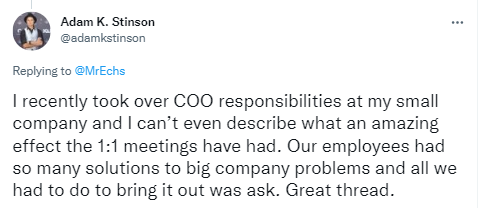 Twitter quote by Adam Stinson on 1:1 and innovation