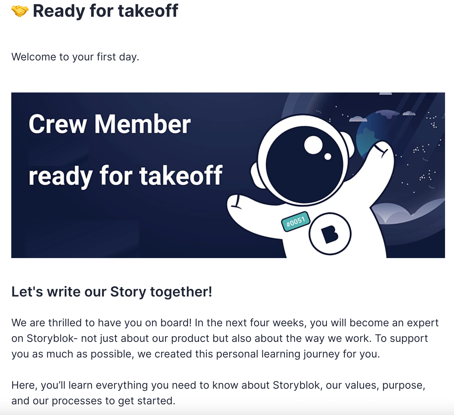 Beispiel aus der Storyblok Unternehmens-Onboarding-Journey