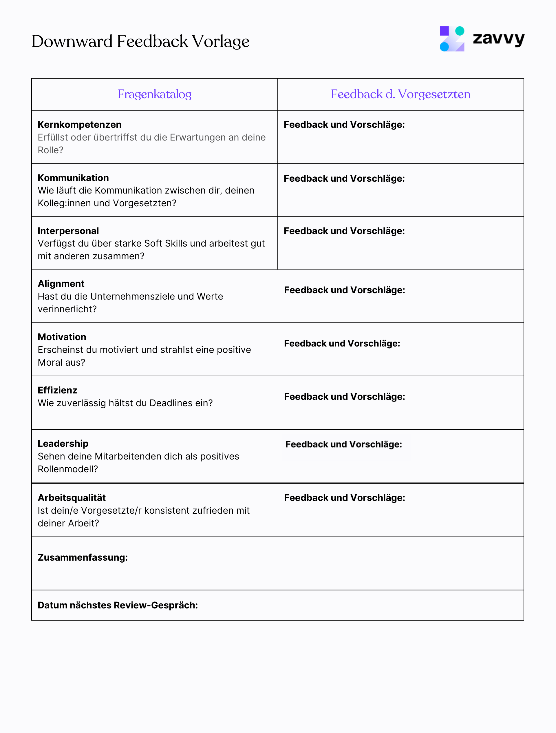 Downward Feedback Vorlage