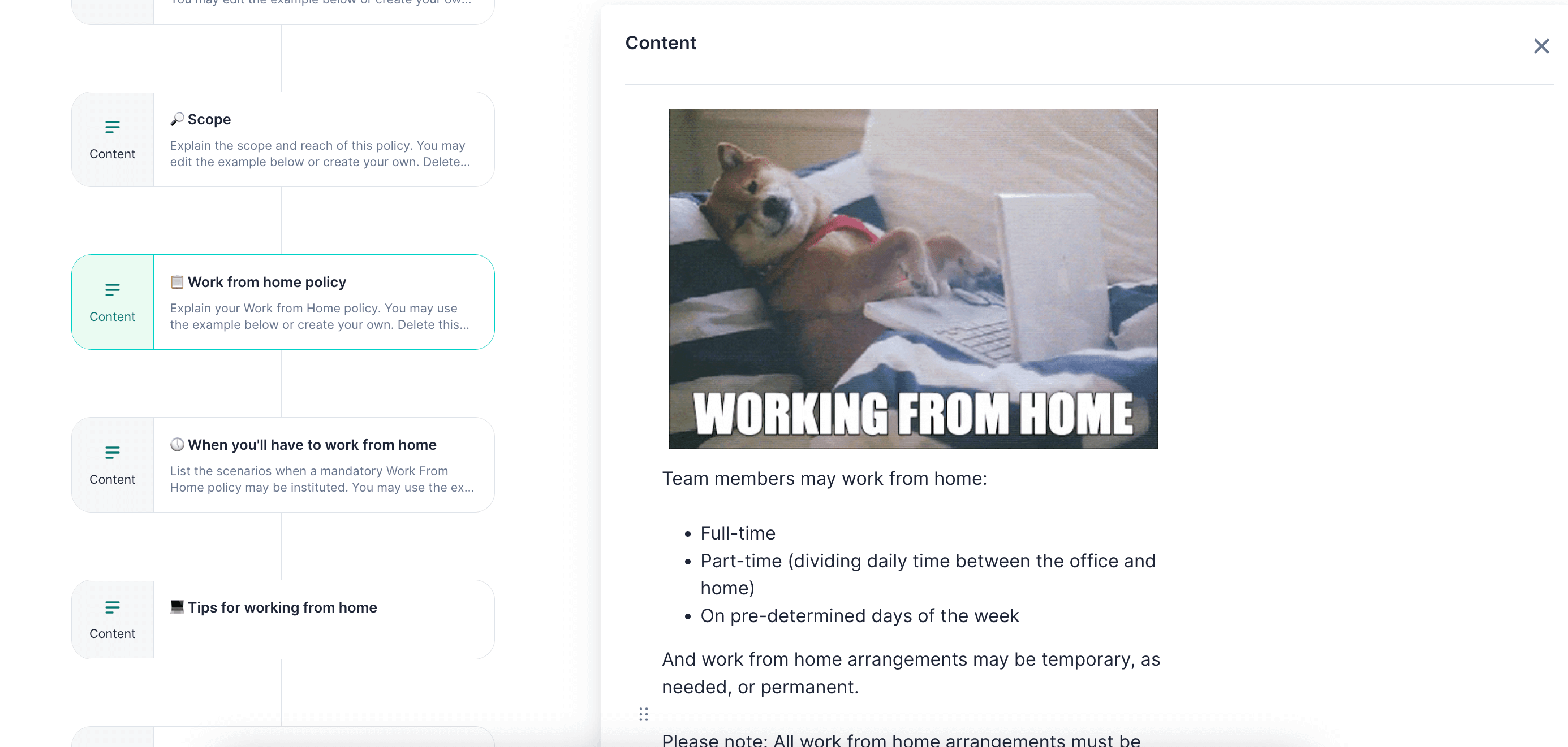 Hybrid work policy admin view