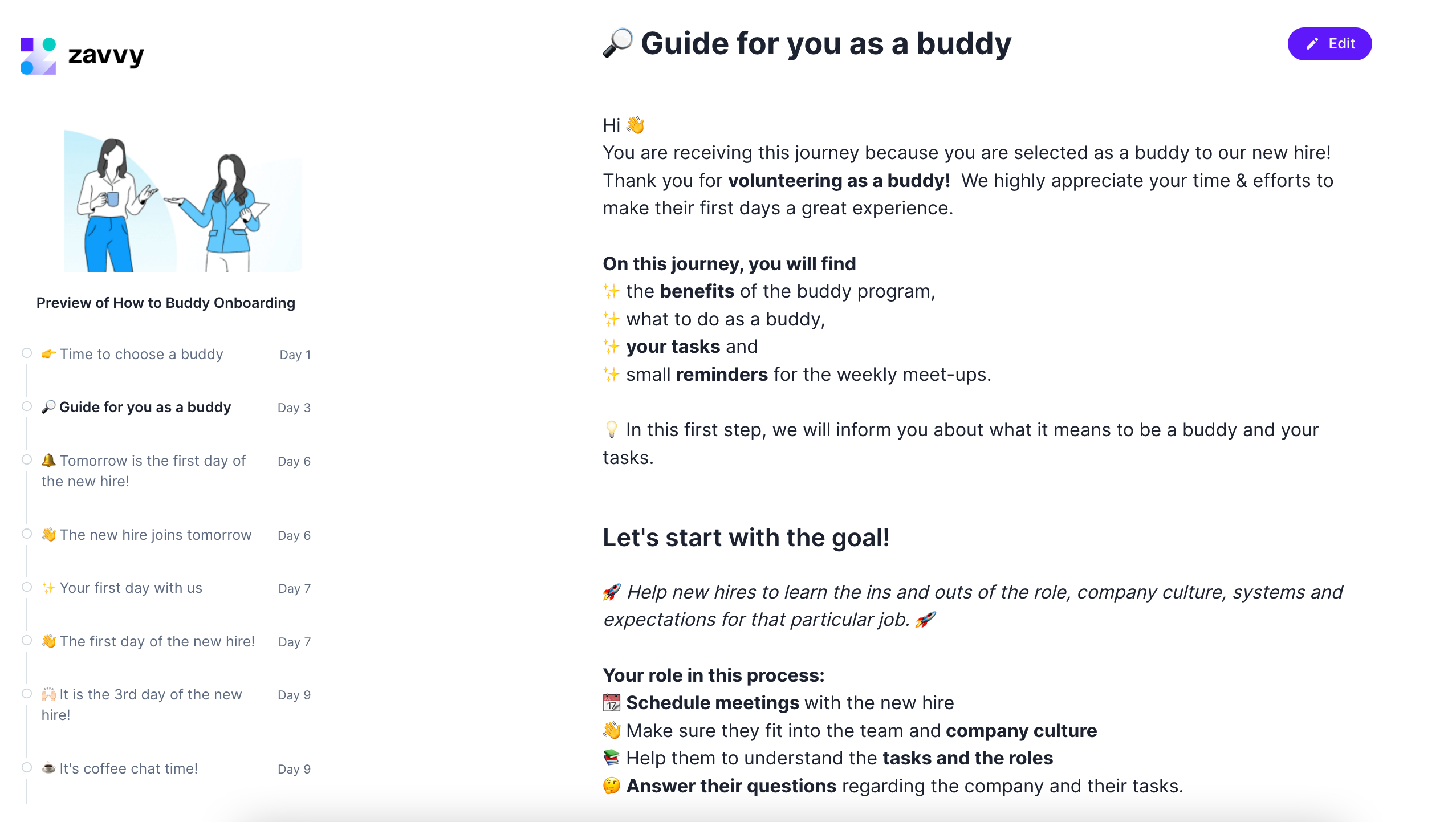 Guide for onboarding buddies on Zavvy
