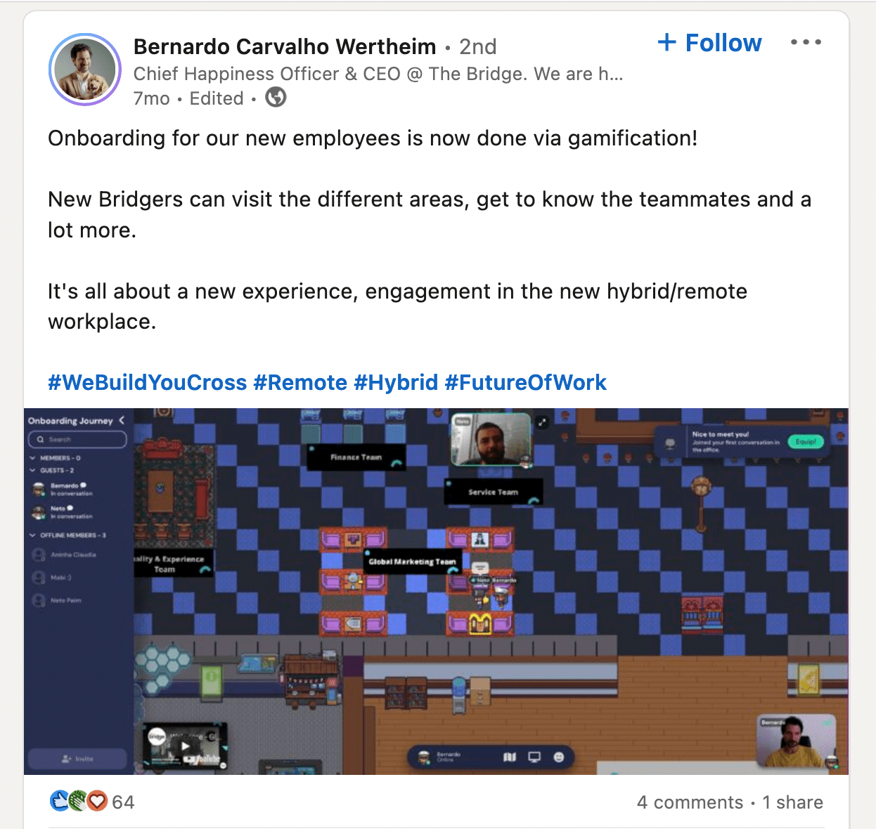 Bridge adopts onboarding gamification to improve the employee experience.