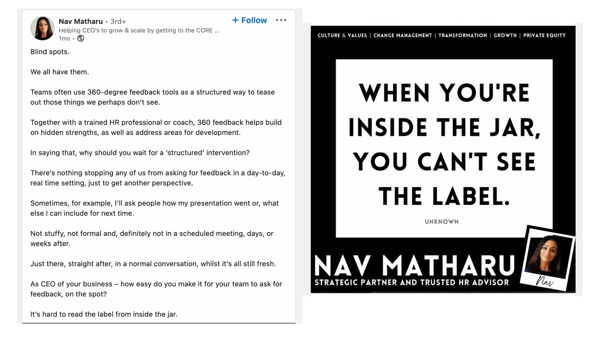 Nav Matharu, Strategic Partner and Trusted HR advisor on 360 feedback