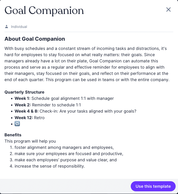 Ready-to-use Goal Conmpanion template on Zavvy